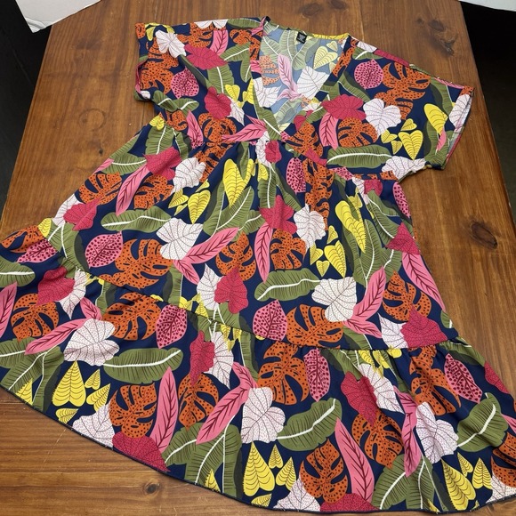 SHEIN Dresses & Skirts - SHEIN Curve Plus 1XL Tropical Floral A-Line Dress Multicolor Ruffle Lightweight